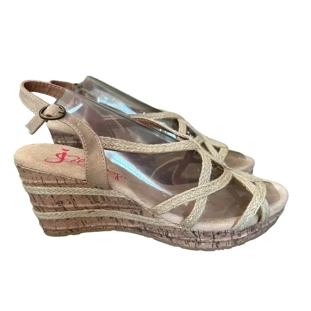 Jellypop 11M tan strappy‎ cork 3”wedge sandals